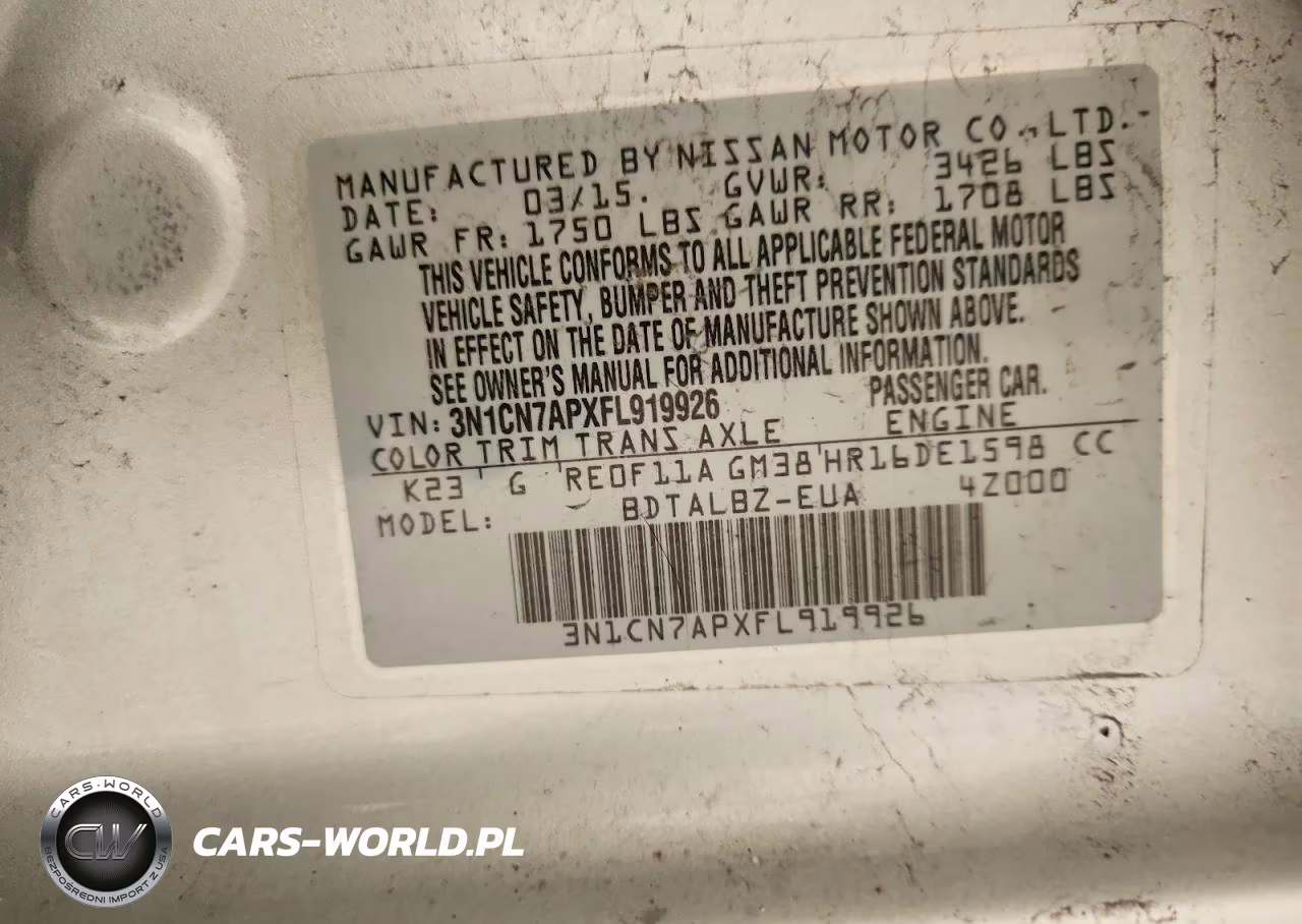 2015 Nissan Versa 1.6 Sv VIN:3N1CN7APXFL919926 - 12