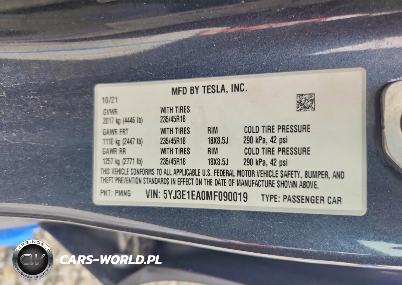 2021 Tesla Model 3 VIN:5YJ3E1EA0MF090019 - 12