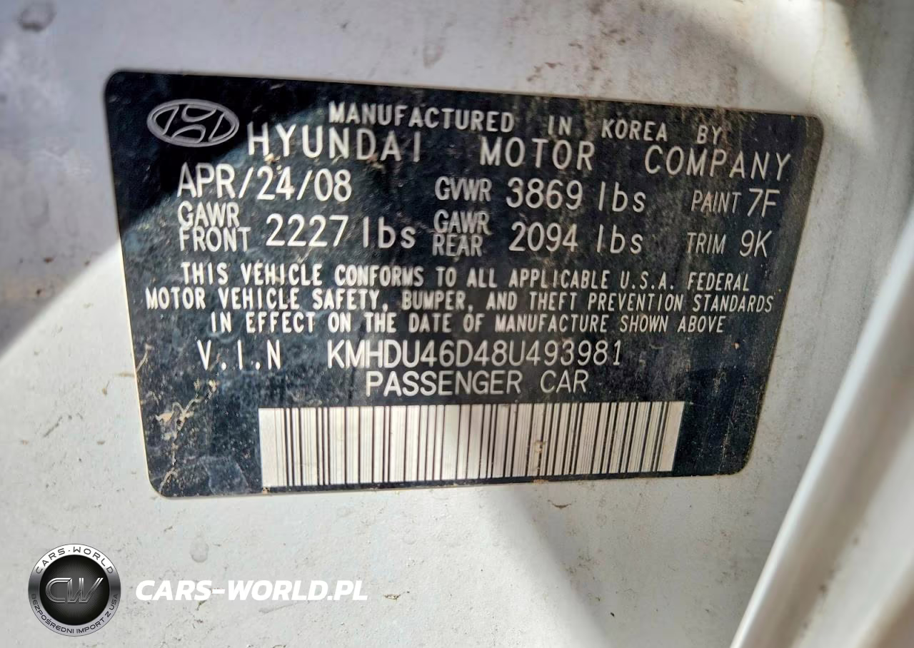 2008 Hyundai Elantra Gls VIN:KMHDU46D48U493981 - 12