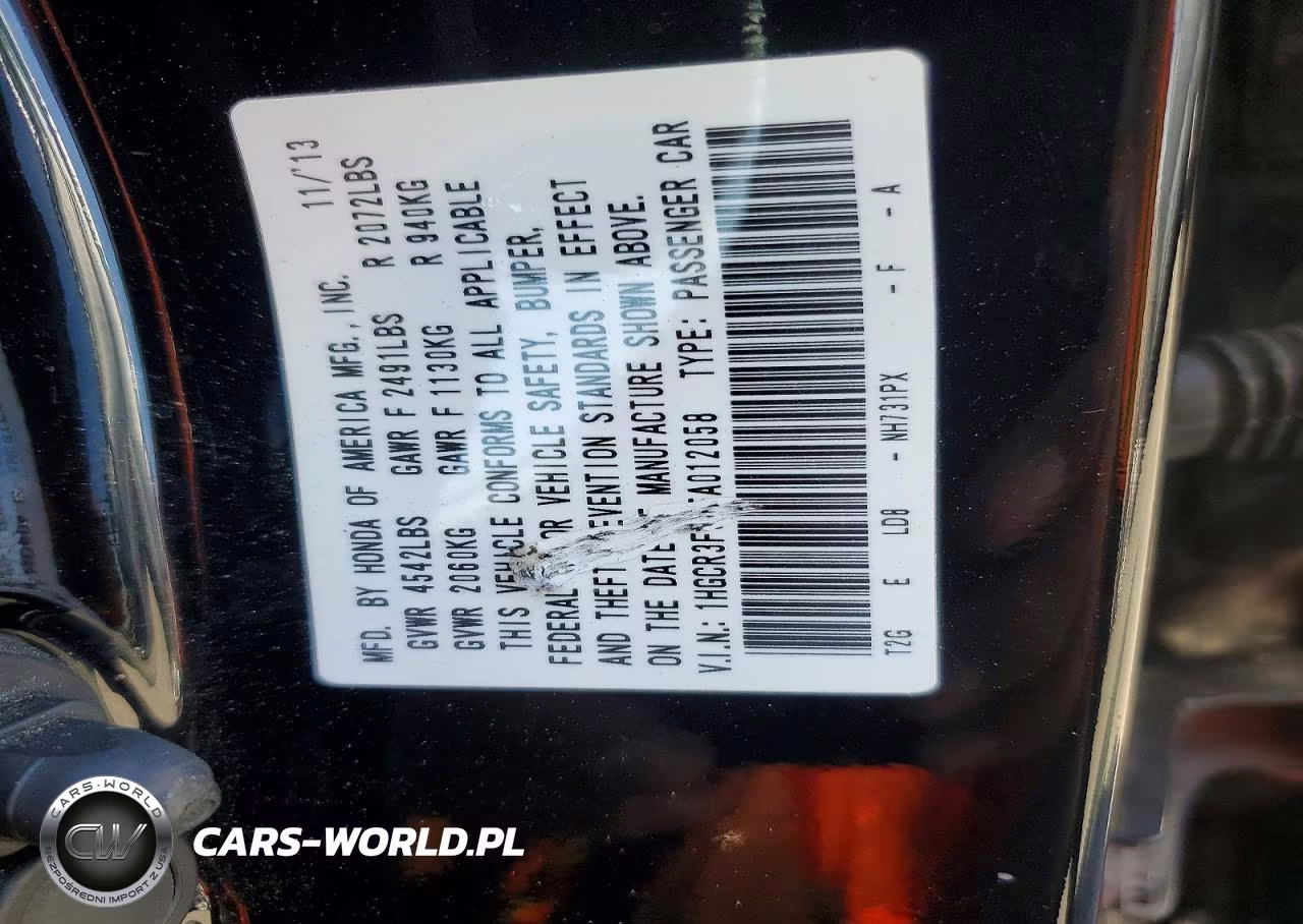 2014 Honda Accord Exl VIN:1HGCR3F86EA012058 - 12