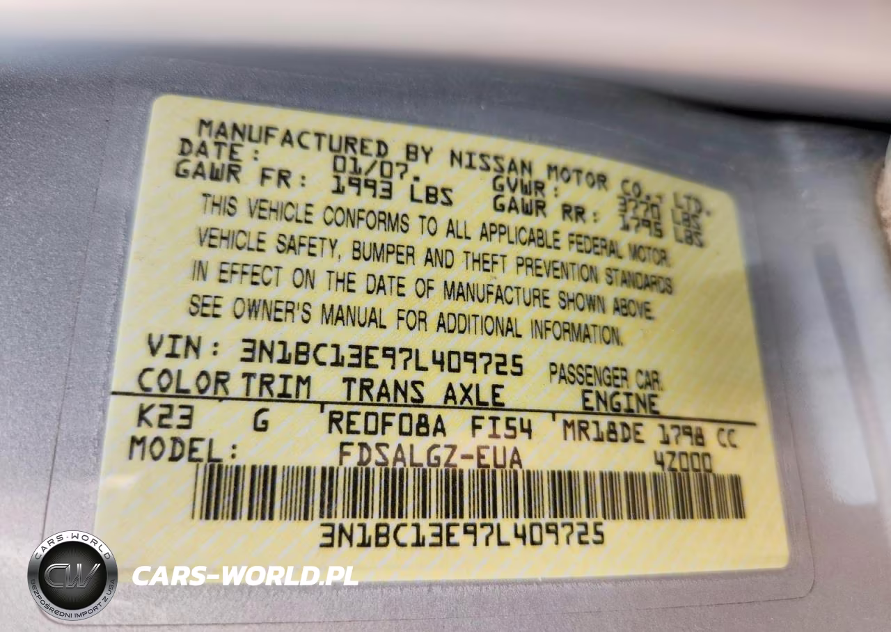 2007 Nissan Versa 1.8 S VIN:3N1BC13E97L409725 - 12