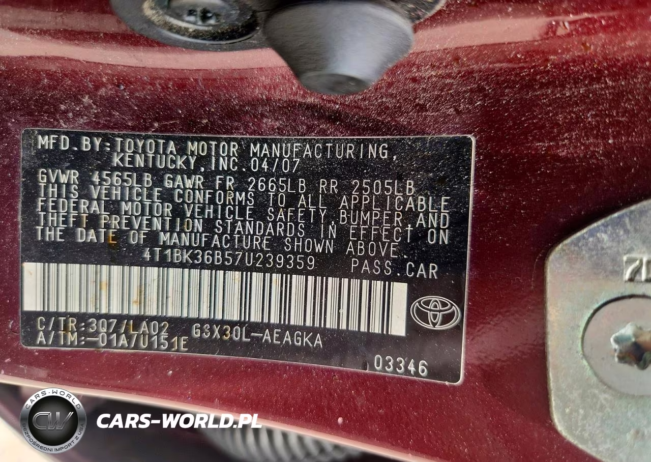 2007 Toyota Avalon Xls VIN:4T1BK36B57U239359 - 12