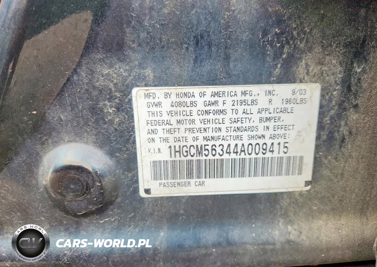2004 Honda Accord Lx VIN:1HGCM56344A009415 - 12