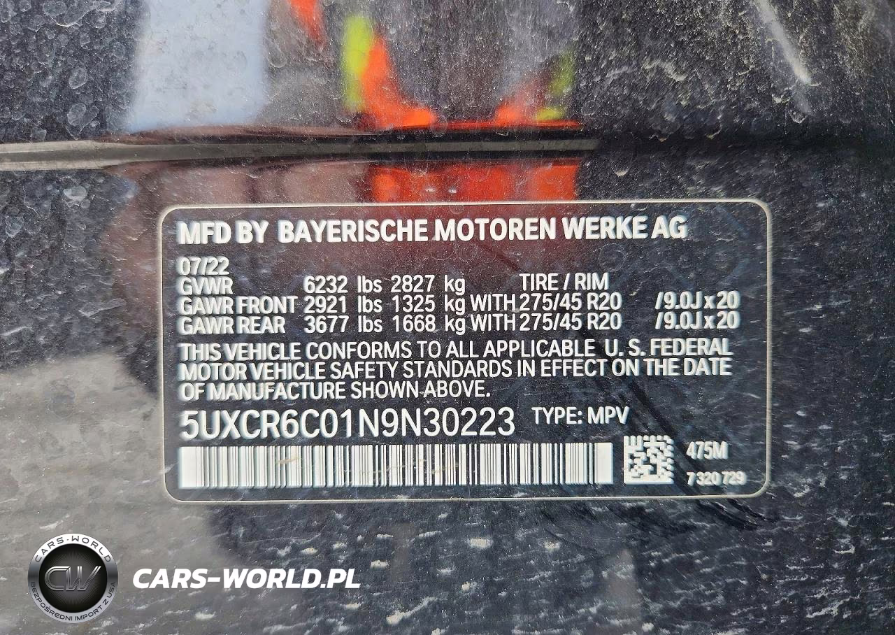 2022 BMW X5 xDrive40I VIN:5UXCR6C01N9N30223 - 13