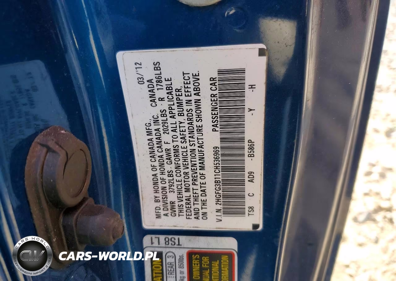 2012 Honda Civic Exl VIN:2HGFG3B11CH536969 - 12