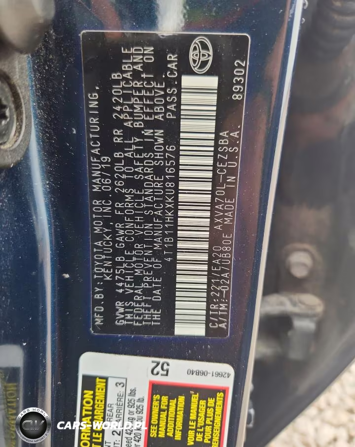 2019 Toyota Camry Se VIN:4T1B11HKXKU816576 - 12
