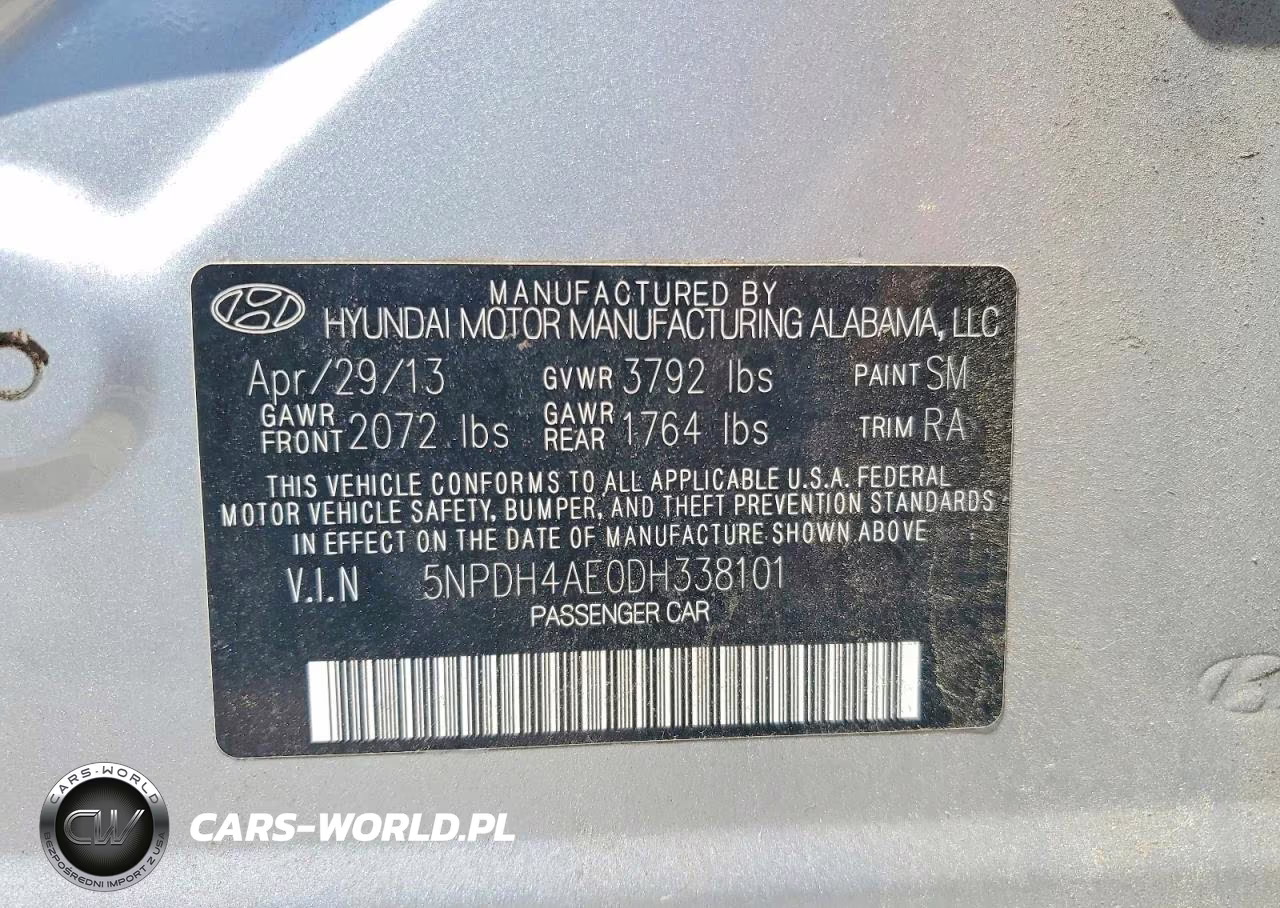 2013 Hyun Elantra VIN:5NPDH4AE0DH338101 - 12