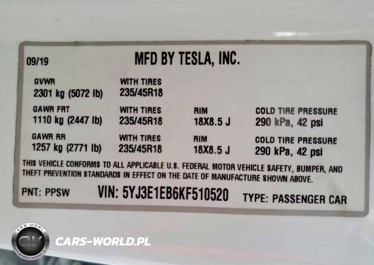2019 Tesla Model 3 VIN:5YJ3E1EB6KF510520 - 13