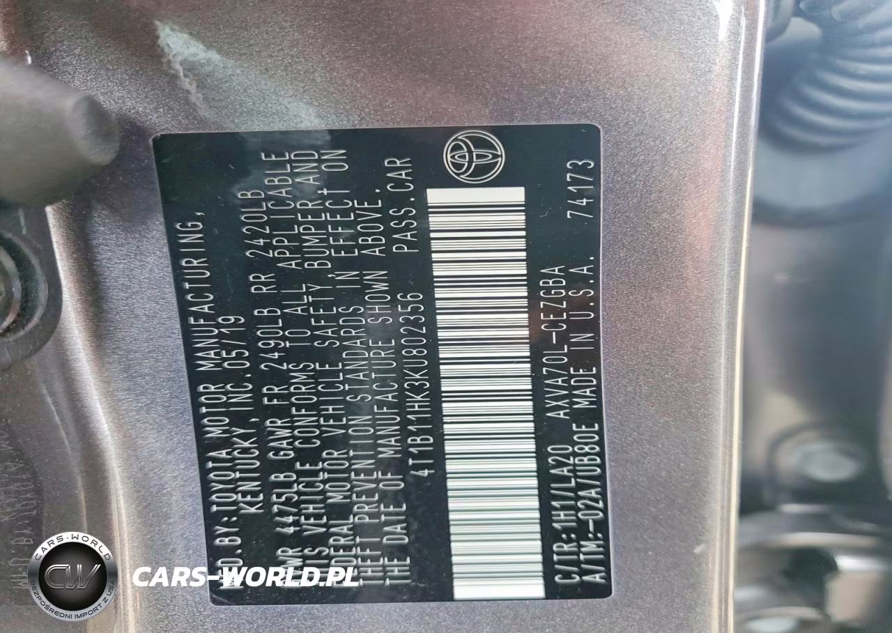 2019 Toyota Camry Xle VIN:4T1B11HK3KU802356 - 12