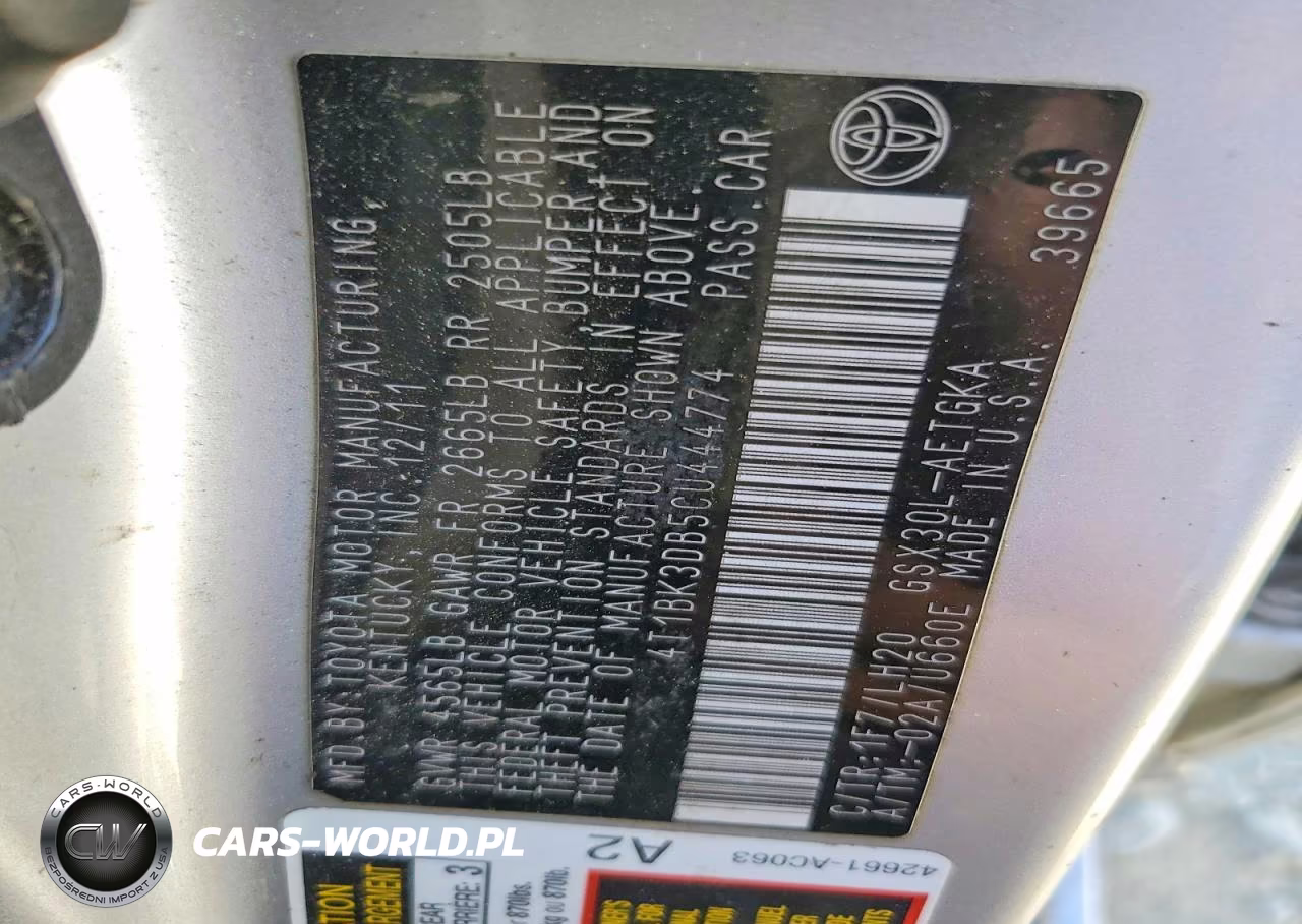 2012 Toyota Avalon Base VIN:4T1BK3DB5CU444774 - 12