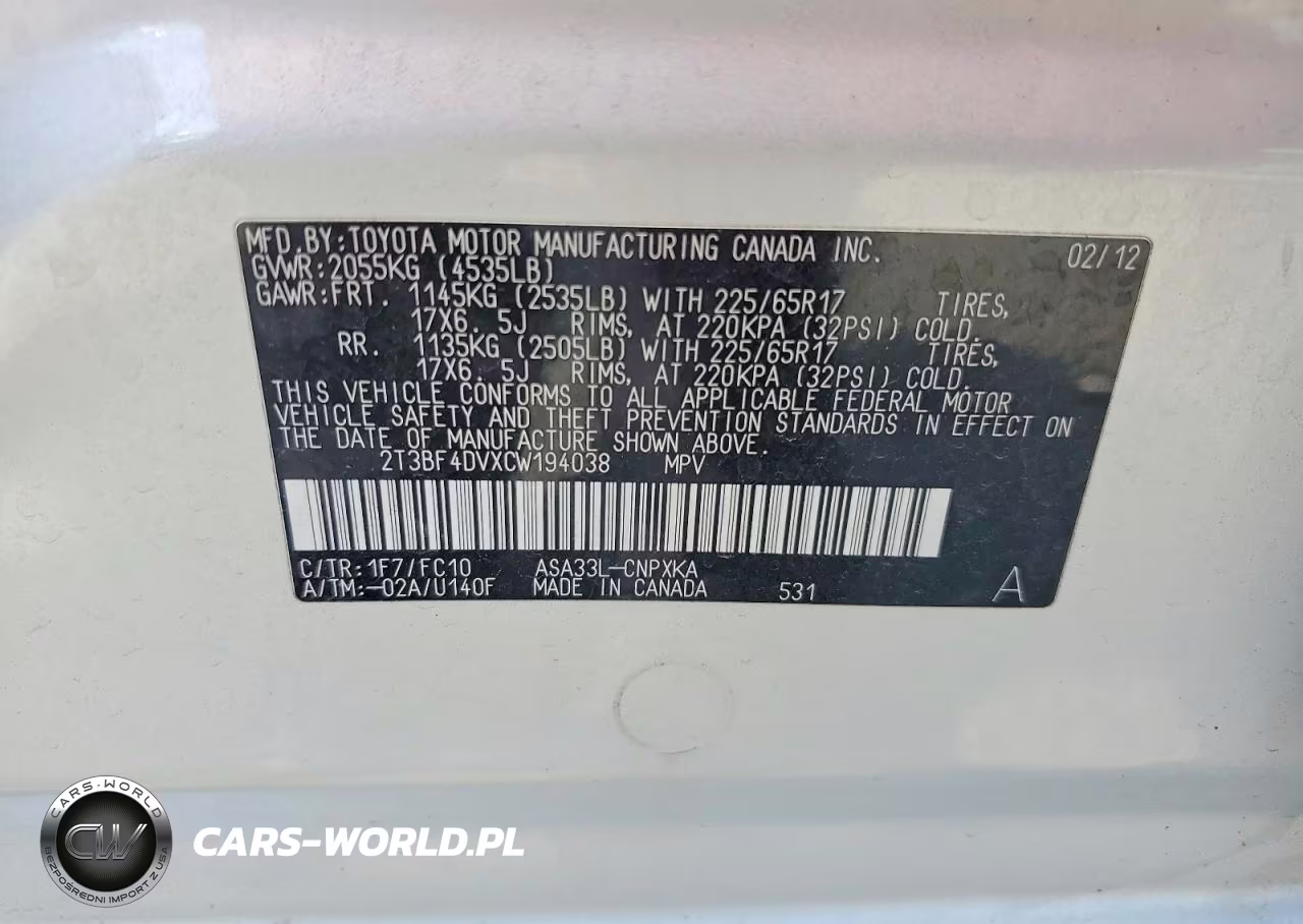 2012 Toyota Rav4 Base VIN:2T3BF4DVXCW194038 - 13