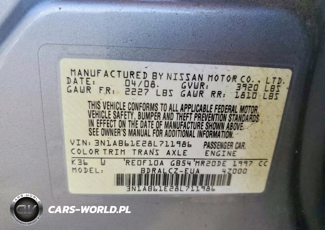 2008 Nissan Sentra 2.0 VIN:3N1AB61E28L711986 - 12