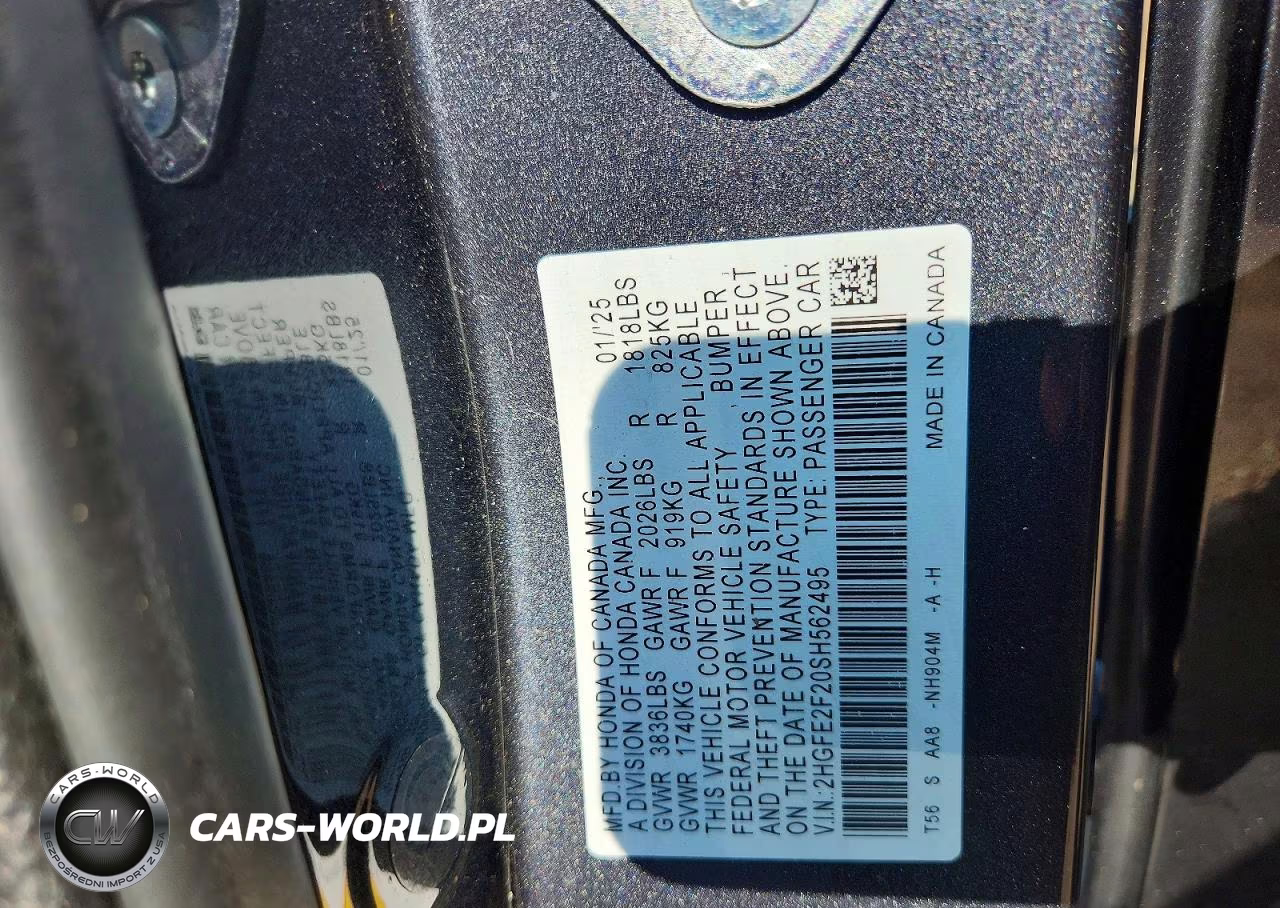 2025 Honda Civic Lx VIN:2HGFE2F20SH562495 - 13