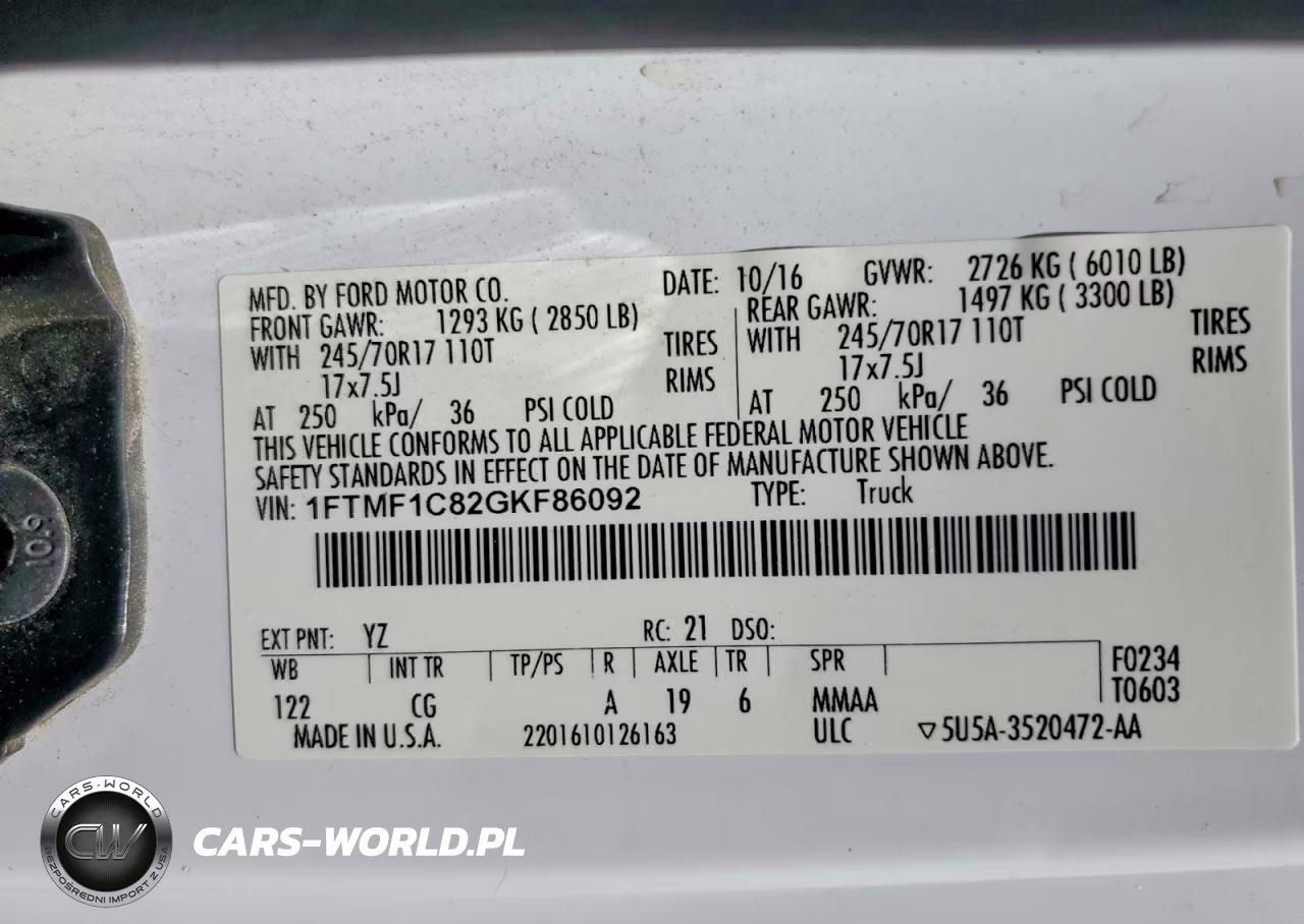 2016 Ford F150 Xl VIN:1FTMF1C82GKF86092 - 12