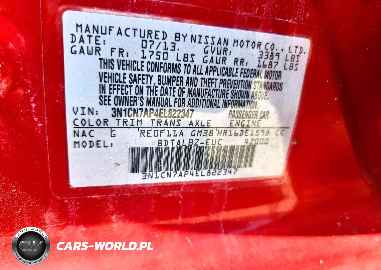 2014 Nissan Versa 1.6 S VIN:3N1CN7AP4EL822347 - 12