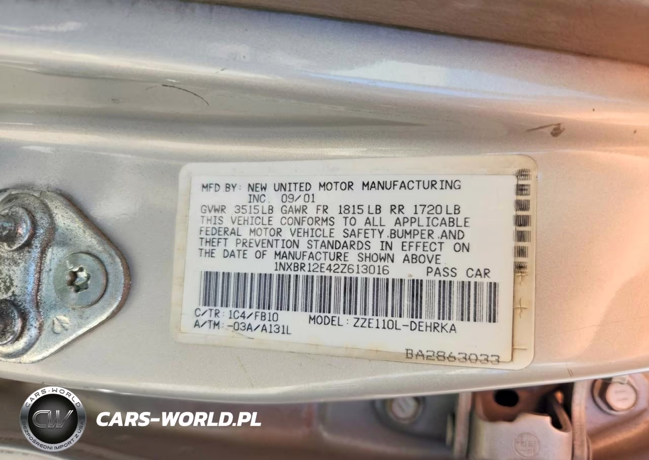 2002 Toyota Corolla Ce VIN:1NXBR12E42Z613016 - 12