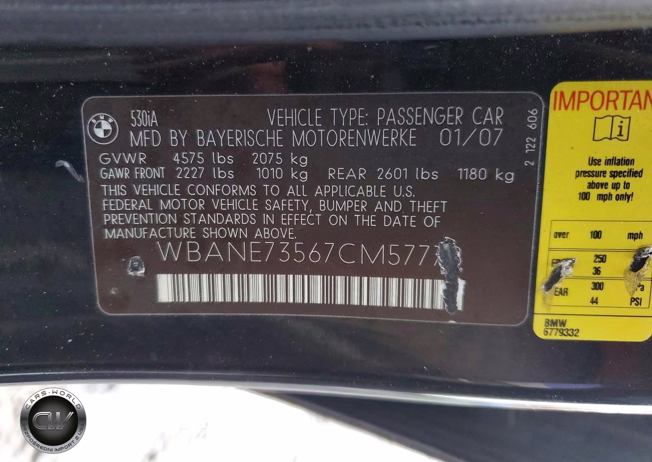 2007 BMW 530 I VIN:WBANE73567CM57778 - 12