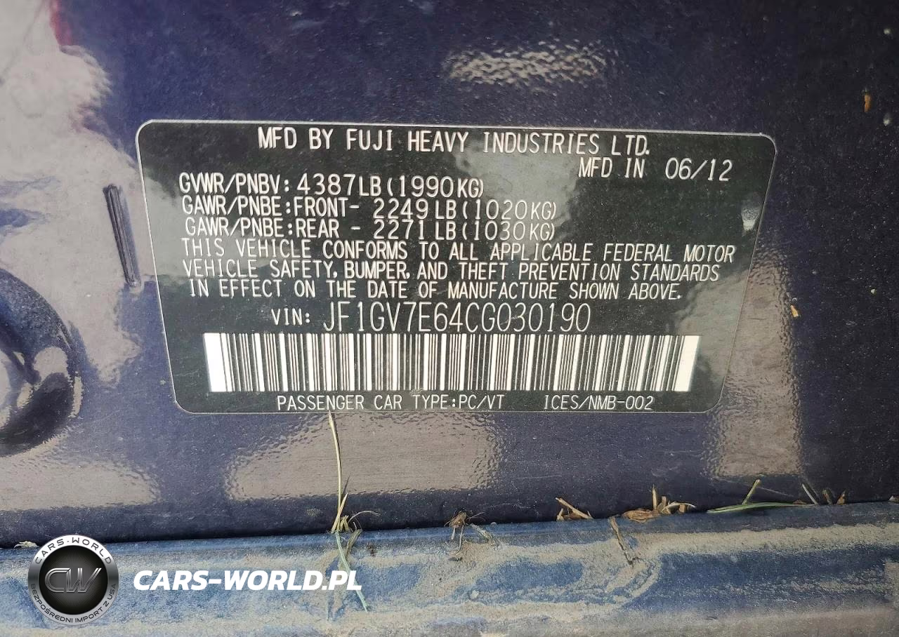 2012 Subaru Impreza Wrx VIN:JF1GV7E64CG030190 - 12