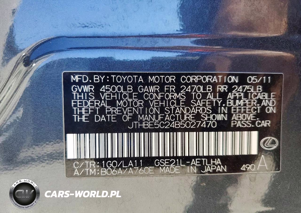 2011 Lexus Is 350 VIN:JTHBE5C24B5027470 - 12