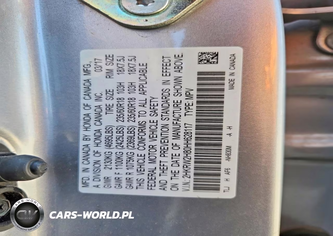 2017 Honda Cr-V Exl VIN:2HKRW2H80HH628117 - 13