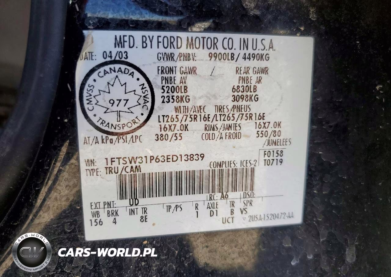 2003 Ford F350 Srw Super Duty VIN:1FTSW31P63ED13839 - 12