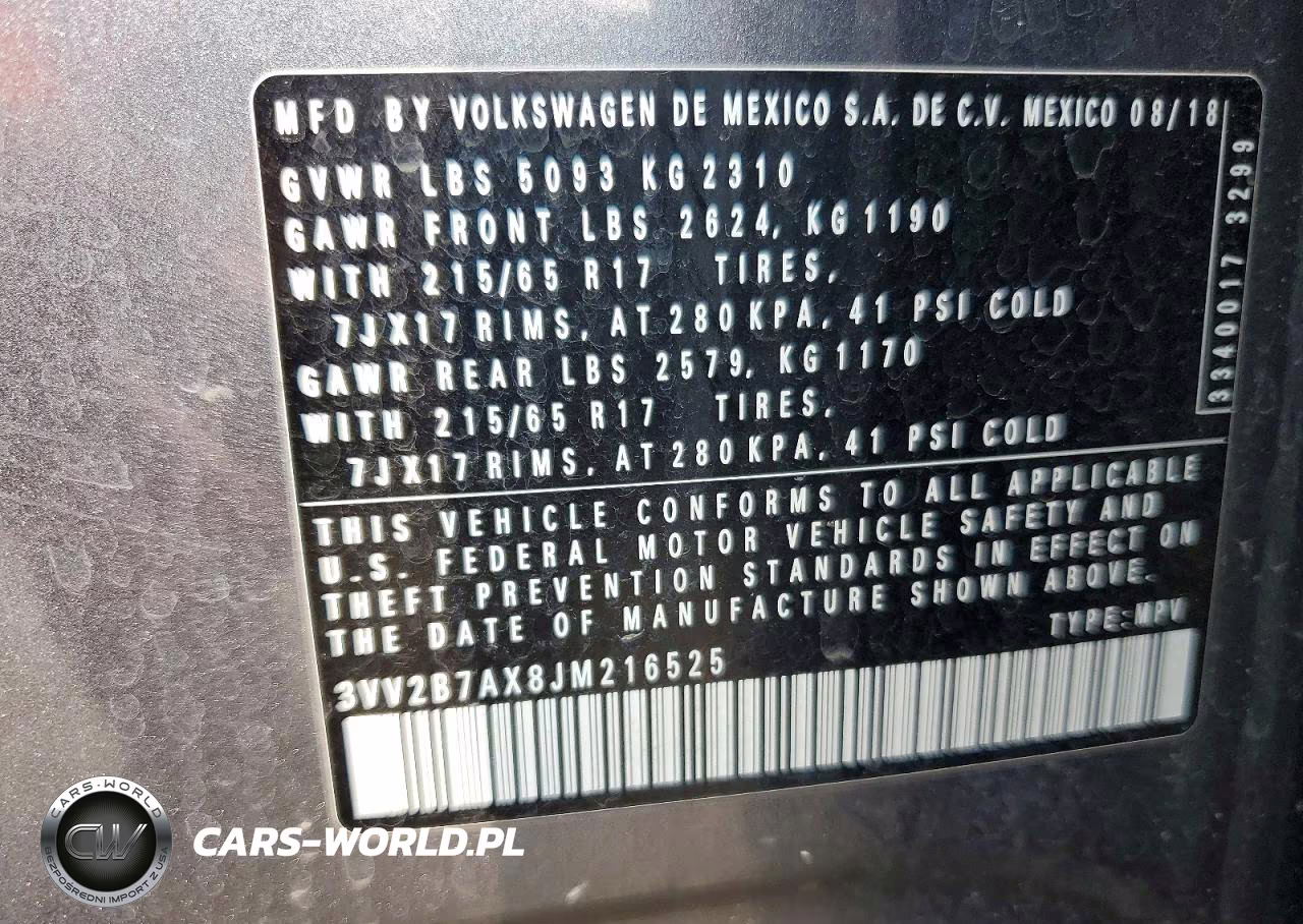 2018 Volkswagen Tiguan Se VIN:3VV2B7AX8JM216525 - 13