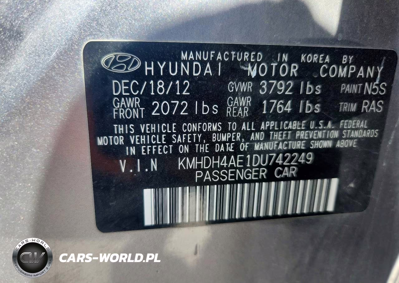 2013 Hyundai Elantra Gls VIN:KMHDH4AE1DU742249 - 12