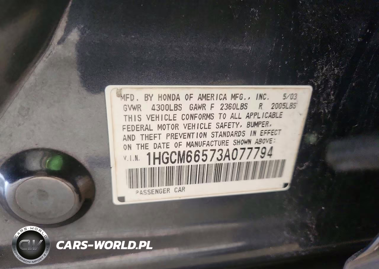 2003 Honda Accord Ex VIN:1HGCM66573A077794 - 12