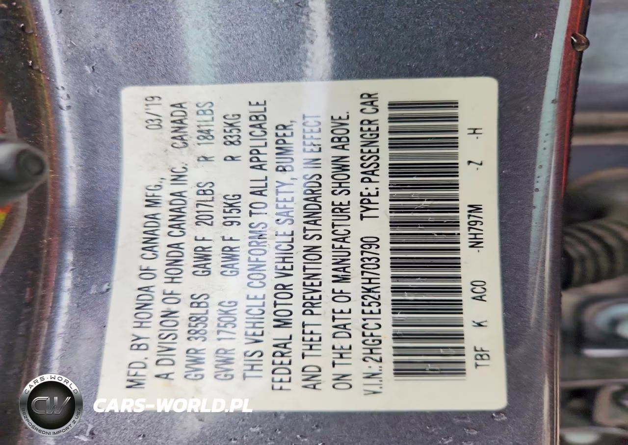 2019 Honda Civic Si VIN:2HGFC1E52KH703790 - 12