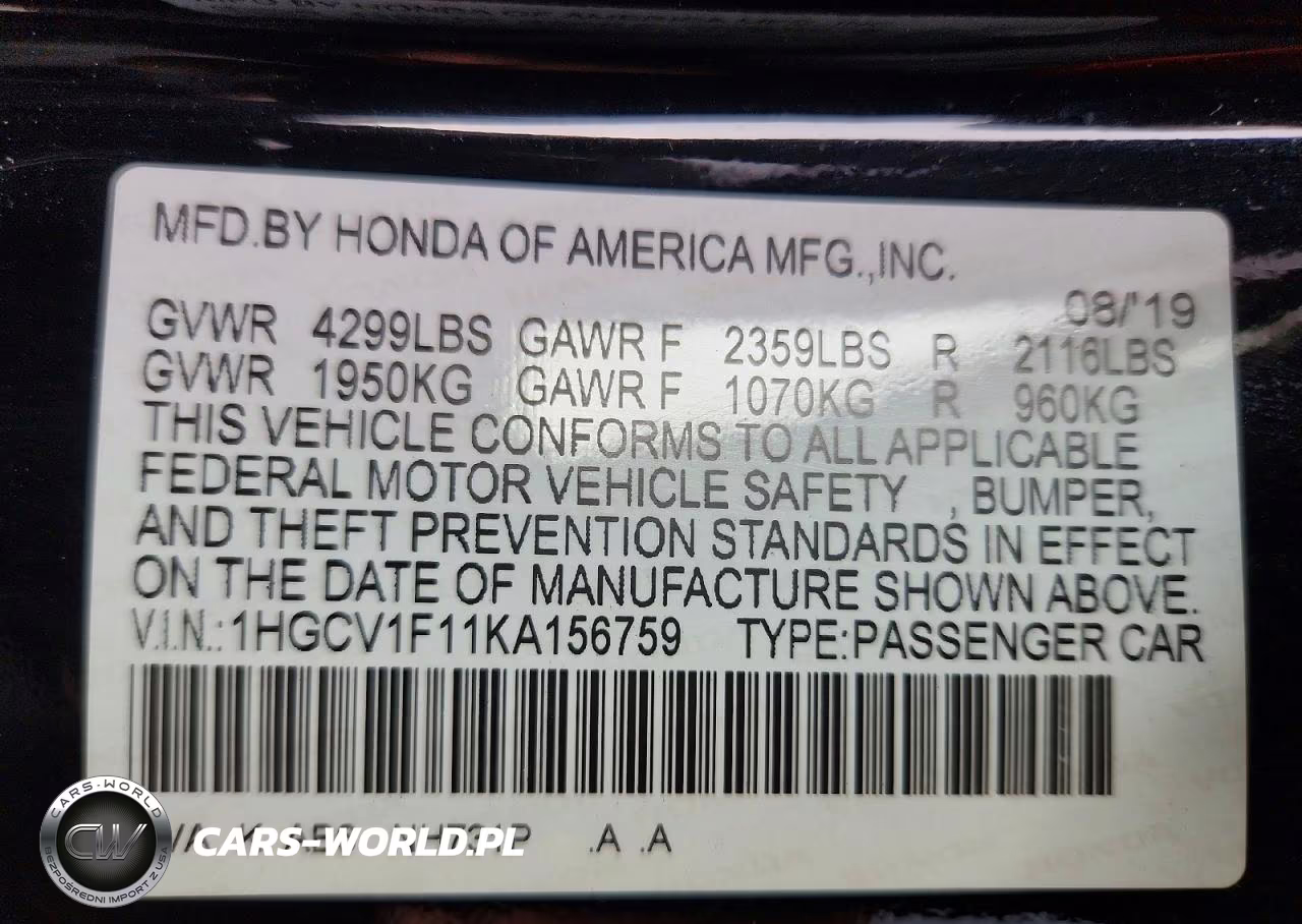 2019 Honda Accord Lx VIN:1HGCV1F11KA156759 - 12