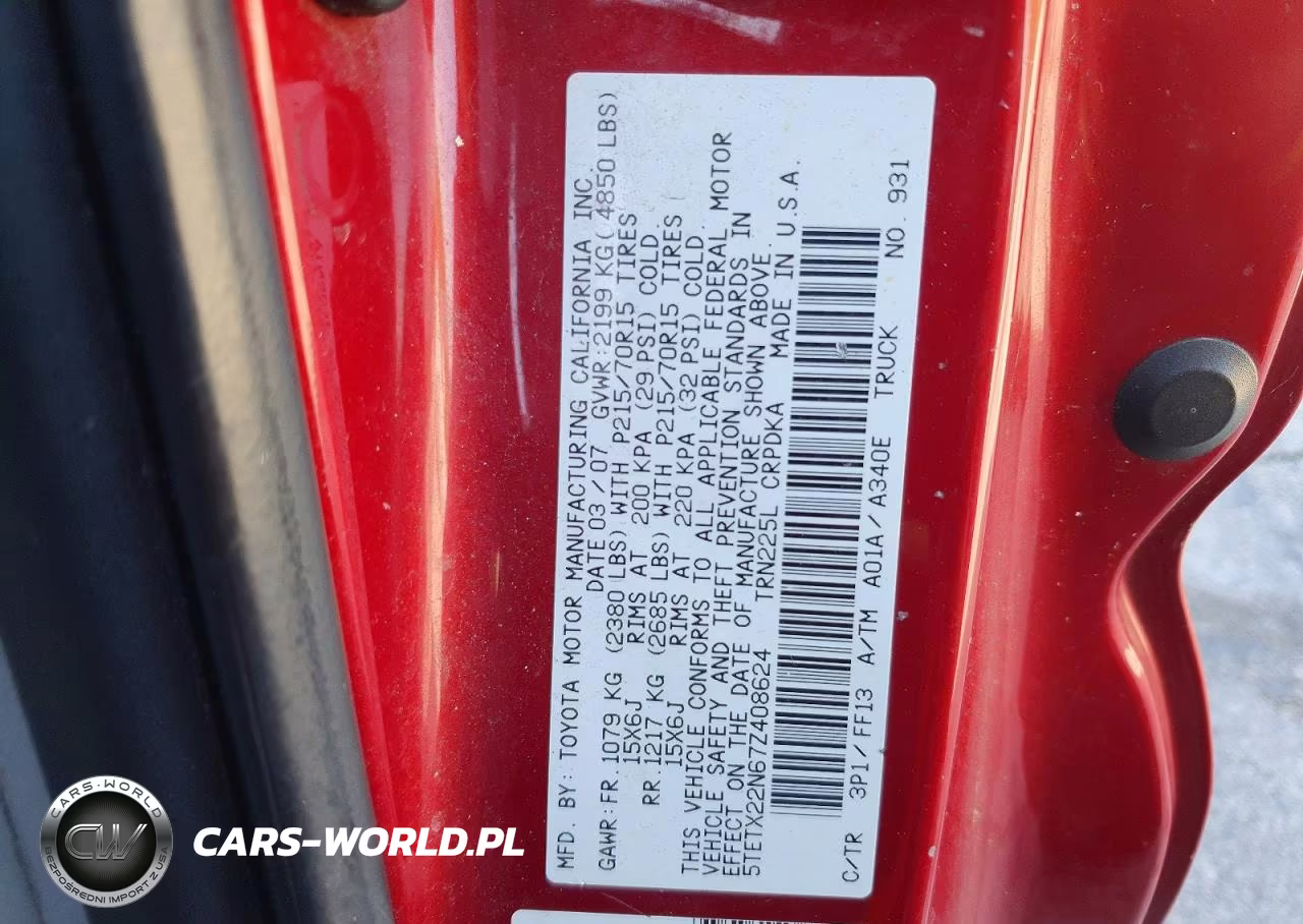 2007 Toyota Tacoma Base VIN:5TETX22N67Z408624 - 12