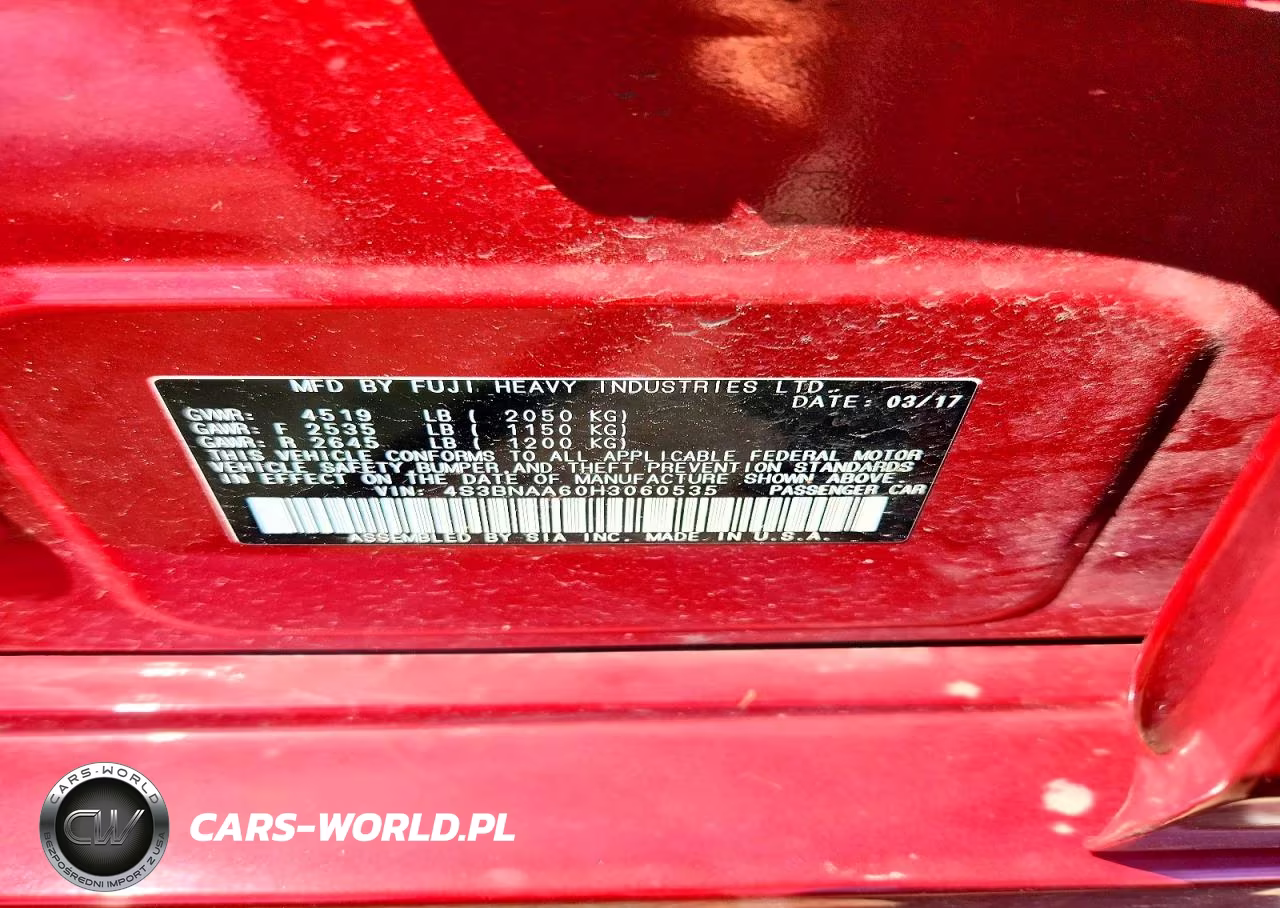 2017 Subaru Legacy 2.5I VIN:4S3BNAA60H3060535 - 13