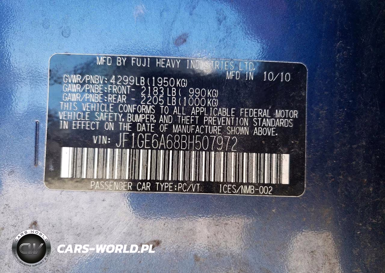 2011 Subaru Impreza 2.5I VIN:JF1GE6A68BH507972 - 12
