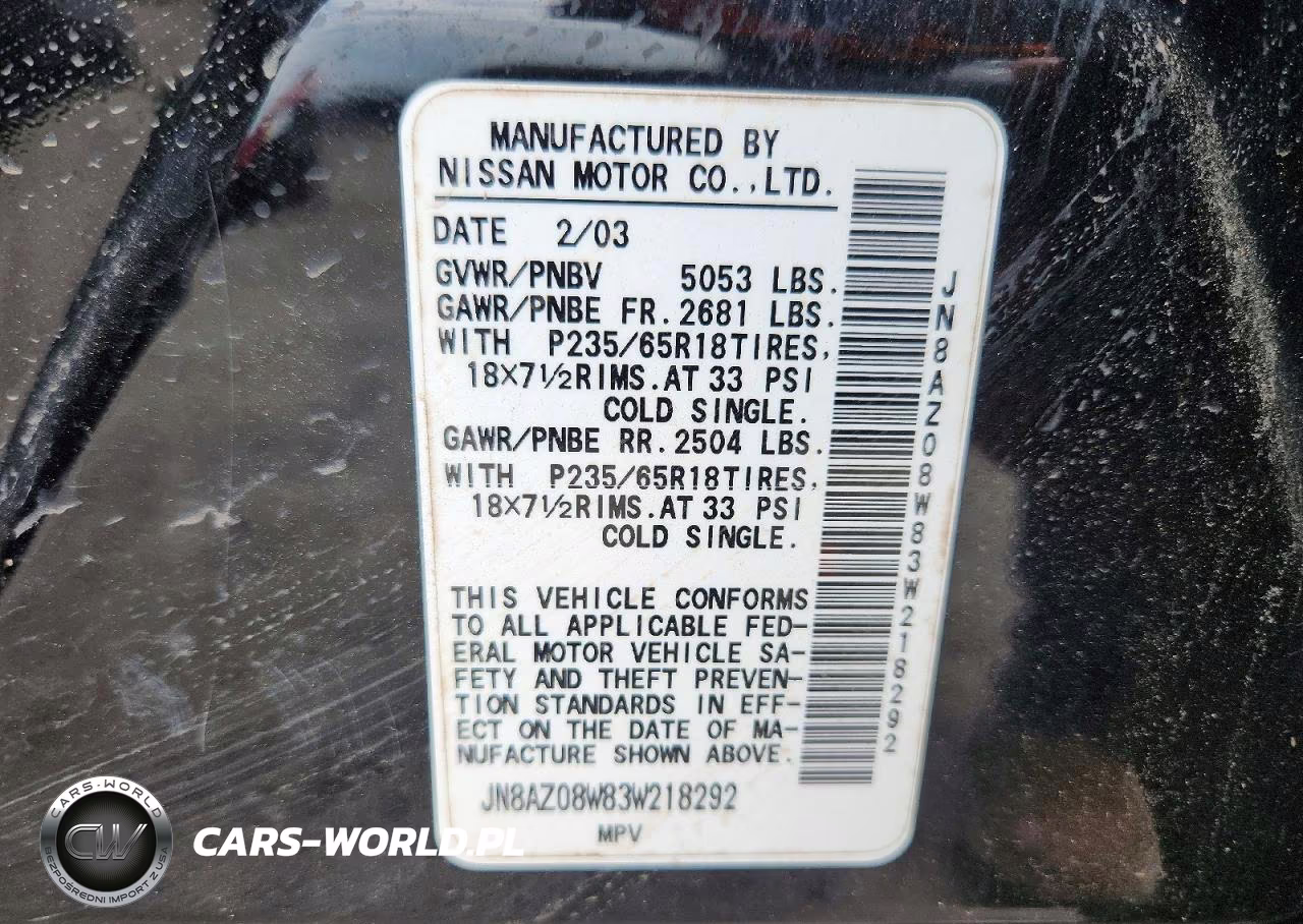 2003 Nissan Murano Sl VIN:JN8AZ08W83W218292 - 13