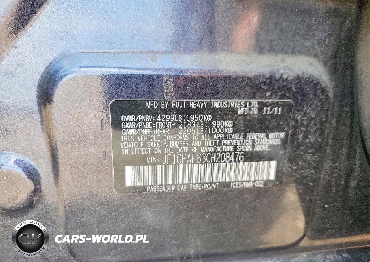 2012 Subaru Impreza Premium VIN:JF1GPAF63CH208476 - 12