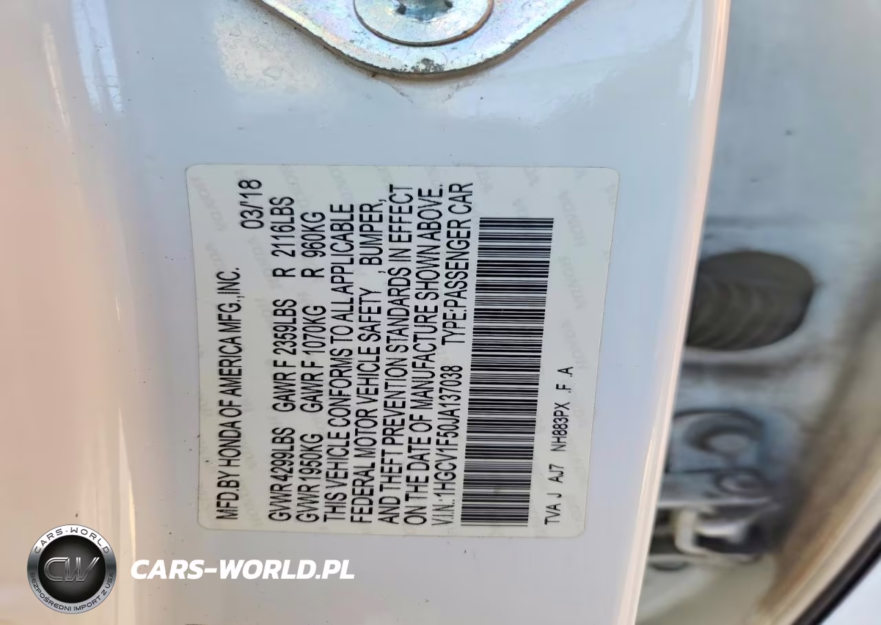 2018 Honda Accord Exl VIN:1HGCV1F50JA137038 - 13