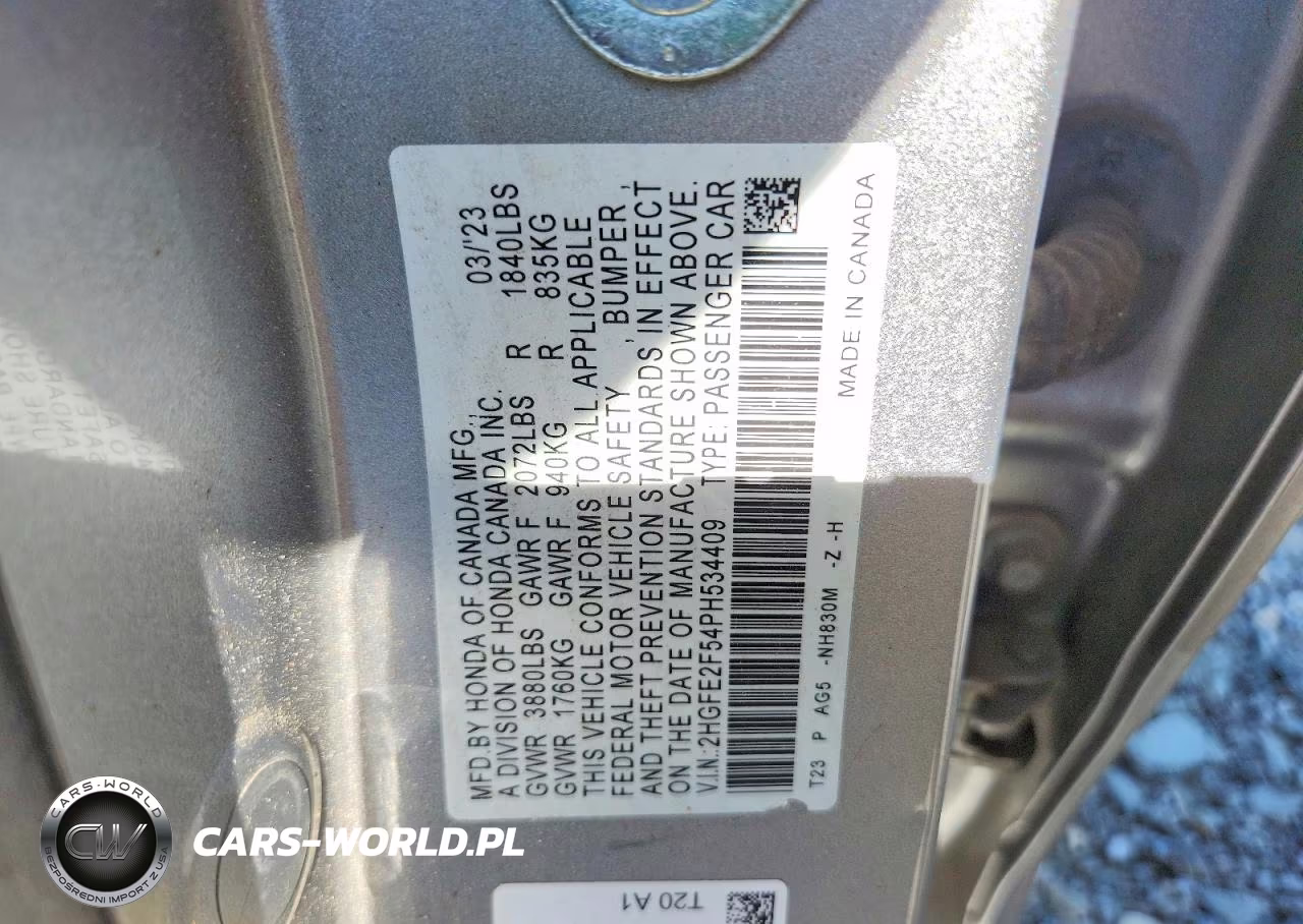 2023 Honda Civic Sport VIN:2HGFE2F54PH534409 - 12