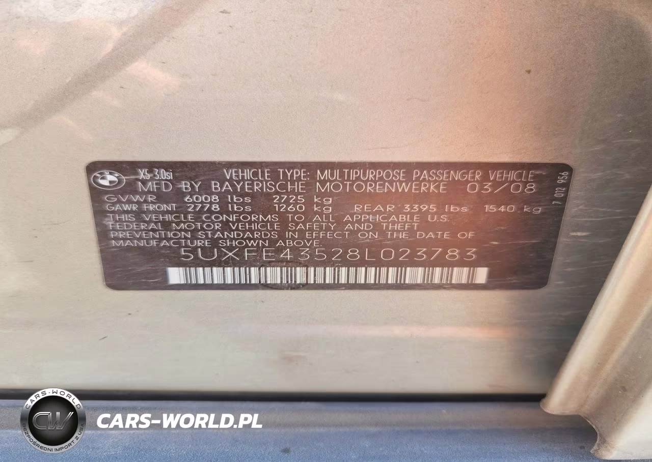 2008 BMW X5 3.0I VIN:5UXFE43528L023783 - 13