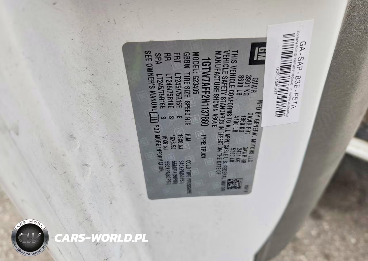 2017 GMC Savana G2500 VIN:1GTW7AFF2H1137860 - 13