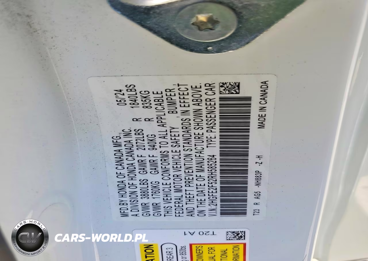2024 Honda Civic Sport VIN:2HGFE2F52RH585264 - 12