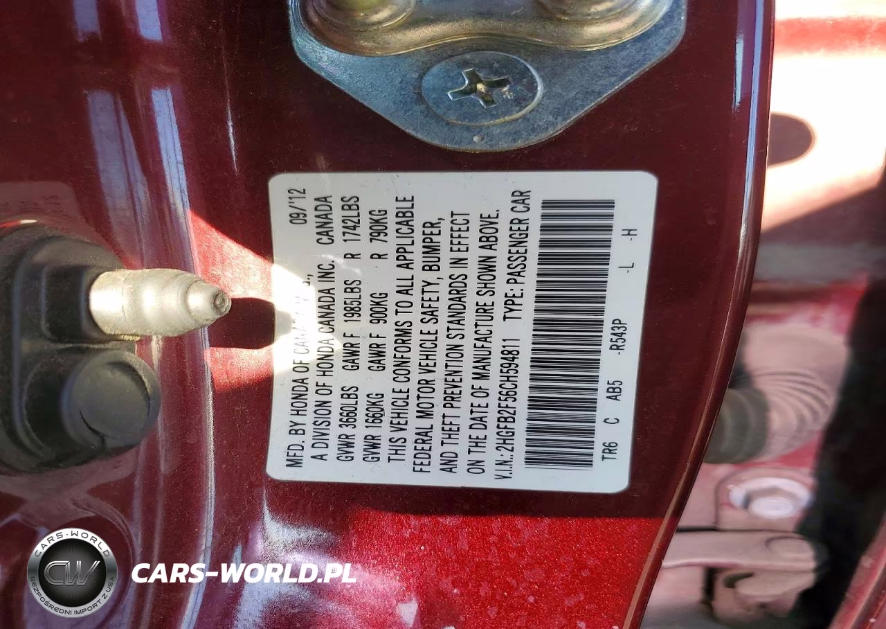 2012 Honda Civic Lx VIN:2HGFB2F56CH594811 - 12