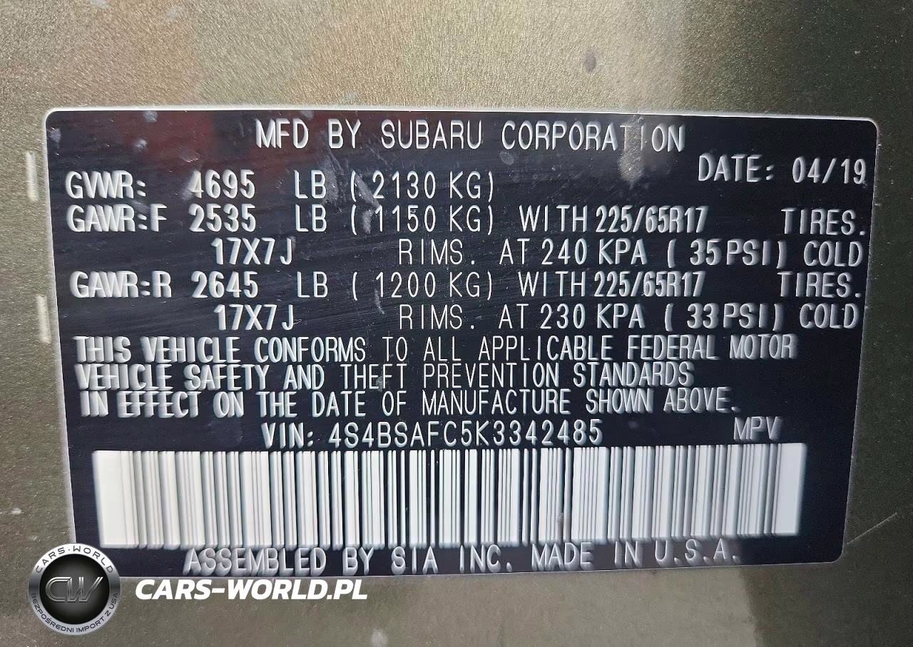2019 Subaru Outback 2.5I Premium VIN:4S4BSAFC5K3342485 - 12