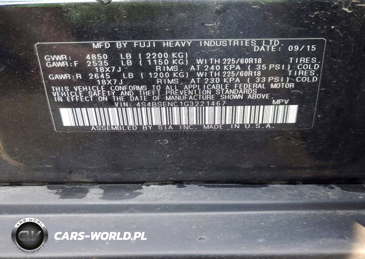 2016 Subaru Outback 3.6R Limited VIN:4S4BSENC1G3221467 - 13