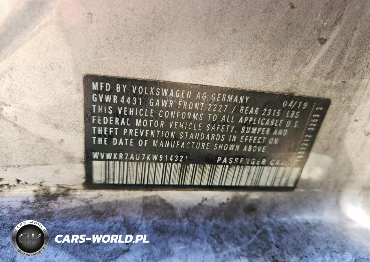 2019 Volkswagen E-Golf Se VIN:WVWKR7AU7KW914321 - 13