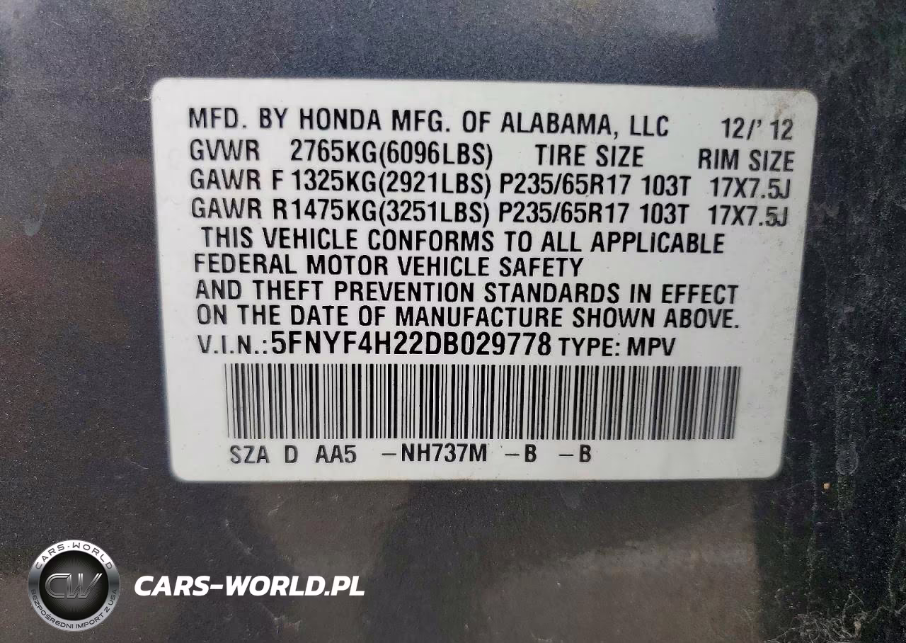 2013 Honda Pilot Lx VIN:5FNYF4H22DB029778 - 13