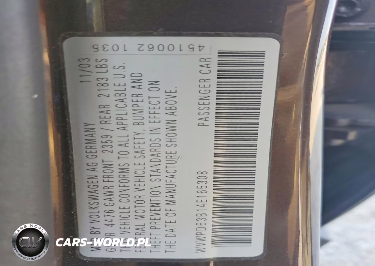 2004 Volkswagen Passat Gls VIN:WVWPD63B14E165308 - 12