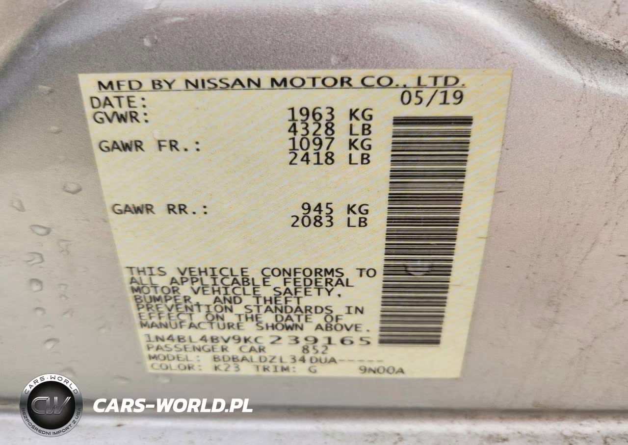 2019 Nissan Altima S VIN:1N4BL4BV9KC239165 - 12