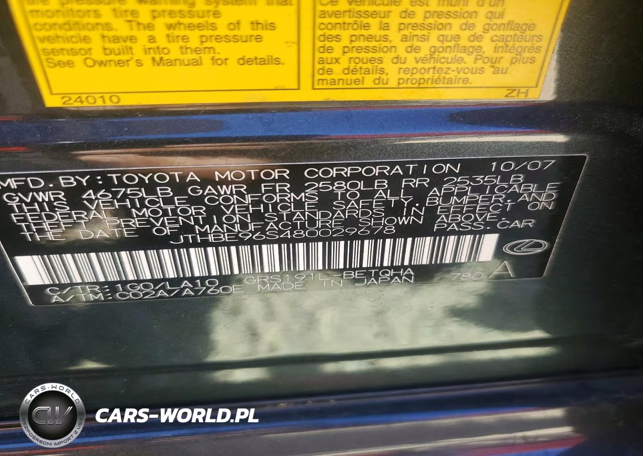 2008 Lexus Gs 350 VIN:JTHBE96S480029678 - 12