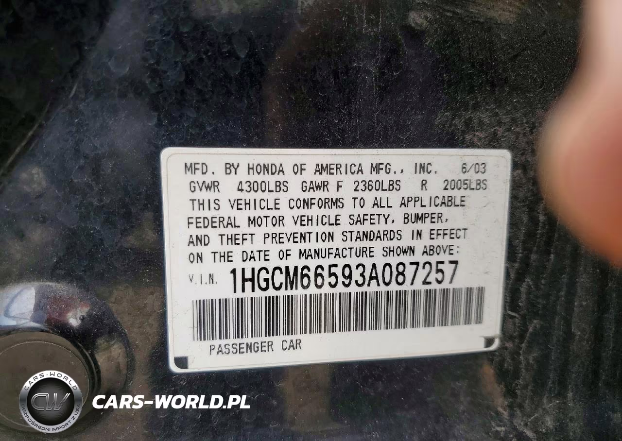 2003 Honda Accord Ex VIN:1HGCM66593A087257 - 12