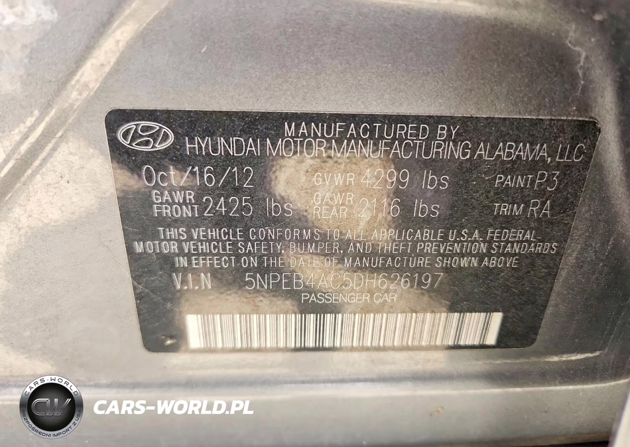 2013 Hyundai Sonata Gls VIN:5NPEB4AC5DH626197 - 12